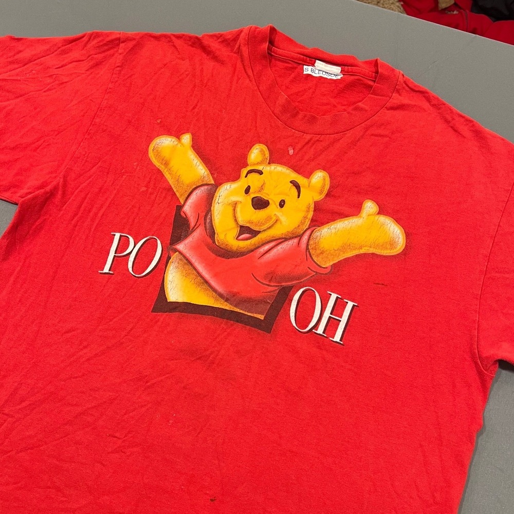 Vintage Disney Winnie the Pooh T Shirt Red Double Sided Graphic 90s Large - Picture 2 of 7